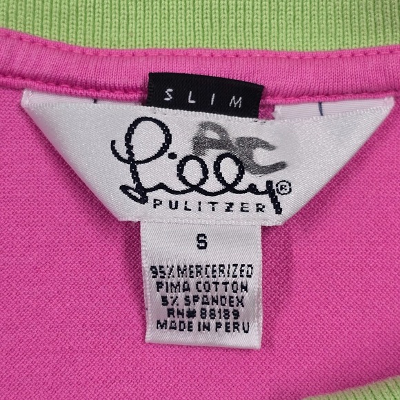 Vintage‎ Lilly Pulitzer Polo Shirt Small Pink Green Slim Y2K Retro Beach Resort - Picture 4 of 9